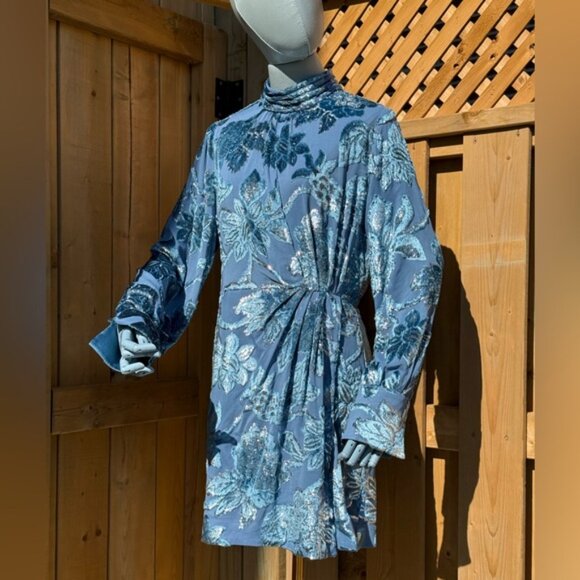 🆕 SIMKHAI 🧿 NWOT Halen Draped Velvet Mini Dress, Celestial Blue - Sz US 8 - Picture 3 of 14